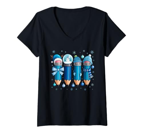 Damen Lehrer Weihnachten Männer Frauen Kinder Schule Winter Urlaub Xmas T-Shirt mit V-Ausschnitt von Christmas Teacher Men Women Apparel Clothes Ideas