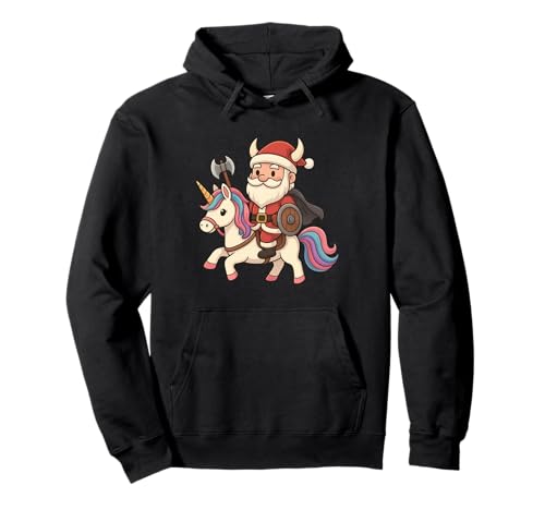 Wikinger Weihnachtsmann reitet EIN Einhorn Jungen Mädchen Männer Frauen Kinder Pullover Hoodie von Christmas Viking Santa Riding A Unicorn Rainbow