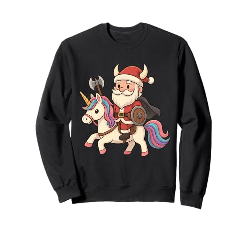 Wikinger Weihnachtsmann reitet EIN Einhorn Jungen Mädchen Männer Frauen Kinder Sweatshirt von Christmas Viking Santa Riding A Unicorn Rainbow