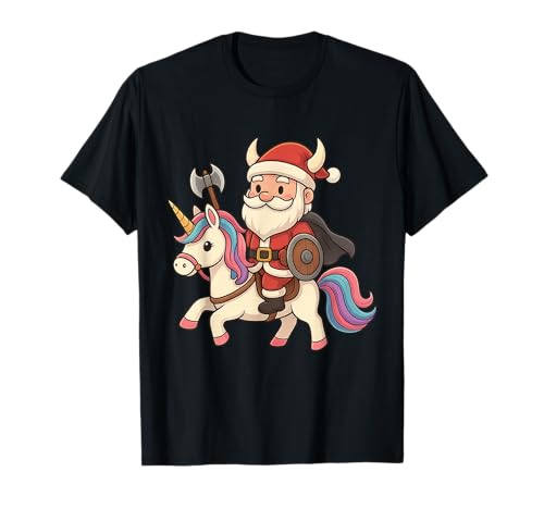 Wikinger Weihnachtsmann reitet EIN Einhorn Jungen Mädchen Männer Frauen Kinder T-Shirt von Christmas Viking Santa Riding A Unicorn Rainbow