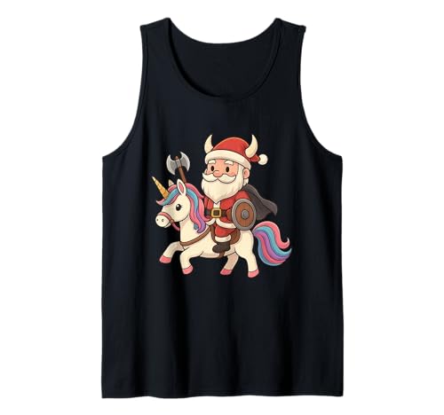 Wikinger Weihnachtsmann reitet EIN Einhorn Jungen Mädchen Männer Frauen Kinder Tank Top von Christmas Viking Santa Riding A Unicorn Rainbow
