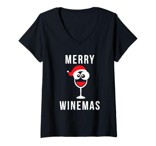 Damen Merry Winemas Christmas Wine Lovers Bekleidung T-Shirt mit V-Ausschnitt Damen Merry Winemas Christmas Wine Lovers Bekleidung T-Shirt mit V-Ausschnitt von Christmas Wine Lovers Apparel