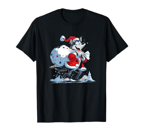 Lustiges Wolf mit Weihnachtsmann Tasche Kostüm für Jungen und Mädchen T-Shirt Lustiges Wolf mit Weihnachtsmann Tasche Kostüm für Jungen und Mädchen T-Shirt von Christmas Wolf Outfit