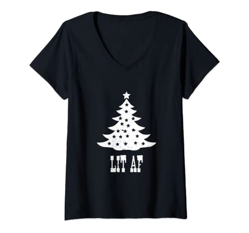 Damen Lit AF Weihnachts-Shirt für Damen und Herren, lustiges Weihnachtsbaum-Geschenk, Winter T-Shirt mit V-Ausschnitt Damen Lit AF Weihnachts-Shirt für Damen und Herren, lustiges Weihnachtsbaum-Geschenk, Winter T-Shirt mit V-Ausschnitt von Christmas Xmas Gift Apparel