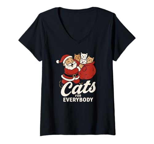 Damen Katzen für alle Weihnachten Weihnachtsmann Lustig T-Shirt mit V-Ausschnitt Damen Katzen für alle Weihnachten Weihnachtsmann Lustig T-Shirt mit V-Ausschnitt von Christmas cats for everybody