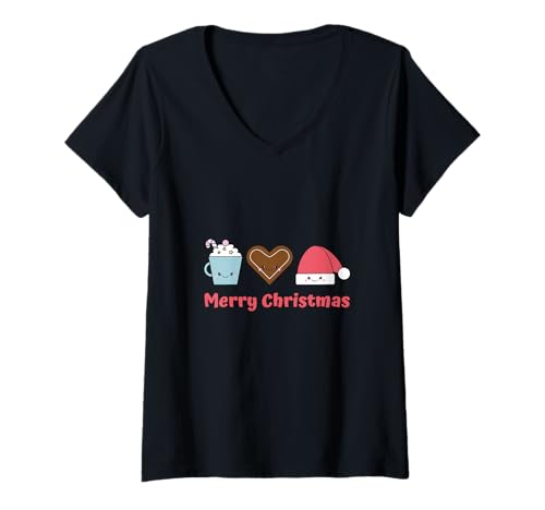 Damen Frohes Weihnachtsgebäck Santa T-Shirt mit V-Ausschnitt Damen Frohes Weihnachtsgebäck Santa T-Shirt mit V-Ausschnitt von Christmas cookies santa