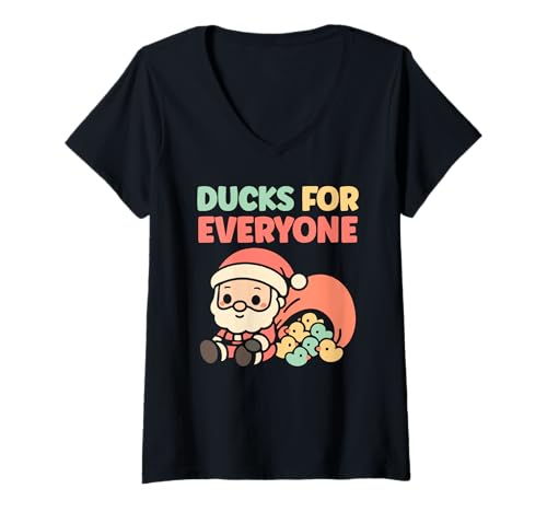 Damen Enten für jedermann, Kawaii-Entenliebhaber, süßer Weihnachtsmann T-Shirt mit V-Ausschnitt Damen Enten für jedermann, Kawaii-Entenliebhaber, süßer Weihnachtsmann T-Shirt mit V-Ausschnitt von Christmas duck lover