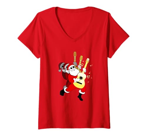 Damen Weihnachtsmann Gitarre Weihnachten Weihnachtsmann Gitarrist T-Shirt mit V-Ausschnitt Damen Weihnachtsmann Gitarre Weihnachten Weihnachtsmann Gitarrist T-Shirt mit V-Ausschnitt von Christmas ideas for guitarists