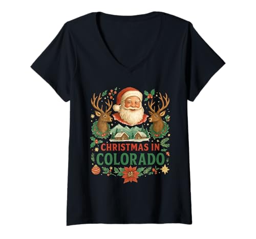 Damen Weihnachten in Colorado Urlaub Reise Tourist Souvenir T-Shirt mit V-Ausschnitt Damen Weihnachten in Colorado Urlaub Reise Tourist Souvenir T-Shirt mit V-Ausschnitt von Christmas in Colorado Matching Family