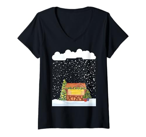 Damen Verschneiter Weihnachtsmarktliebhaber Festliche Weihnachtsschneeflocken T-Shirt mit V-Ausschnitt Damen Verschneiter Weihnachtsmarktliebhaber Festliche Weihnachtsschneeflocken T-Shirt mit V-Ausschnitt von Christmas market and snow lover apparel