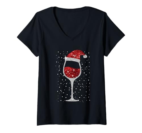 Damen Weihnachten Mit Rotwein Weinglas Nikolausmütze Weihnachts T-Shirt mit V-Ausschnitt Damen Weihnachten Mit Rotwein Weinglas Nikolausmütze Weihnachts T-Shirt mit V-Ausschnitt von Weihnachten Rotwein Für Weinliebhaber Damen Herren