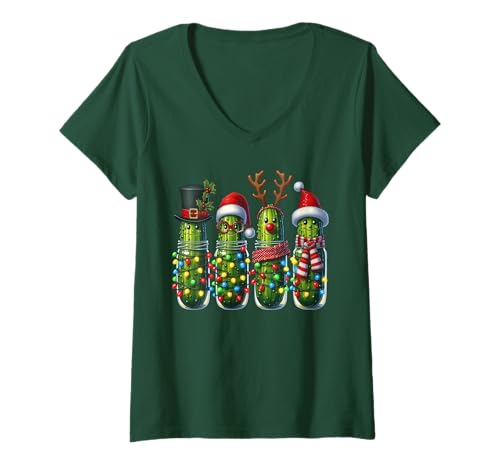 Damen Essiggurke Liebhaber Weihnachten Gurke T-Shirt mit V-Ausschnitt Damen Essiggurke Liebhaber Weihnachten Gurke T-Shirt mit V-Ausschnitt von Christmas pickle