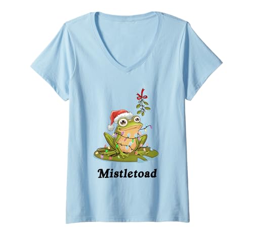 Damen Weihnachten Mistletoad T-Shirt mit V-Ausschnitt von Christmas