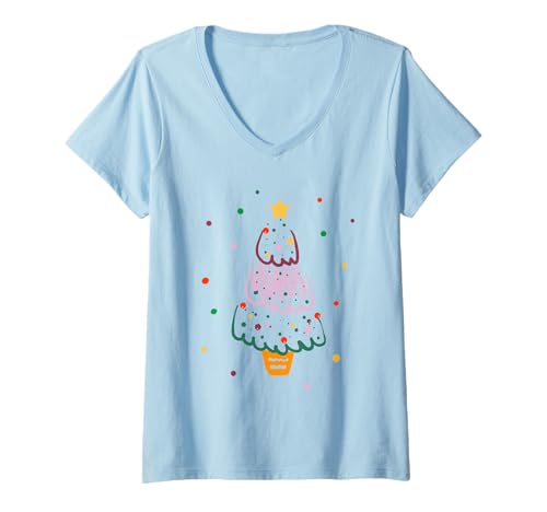 Damen Weihnachten Tree Drawing T-Shirt mit V-Ausschnitt von Christmas
