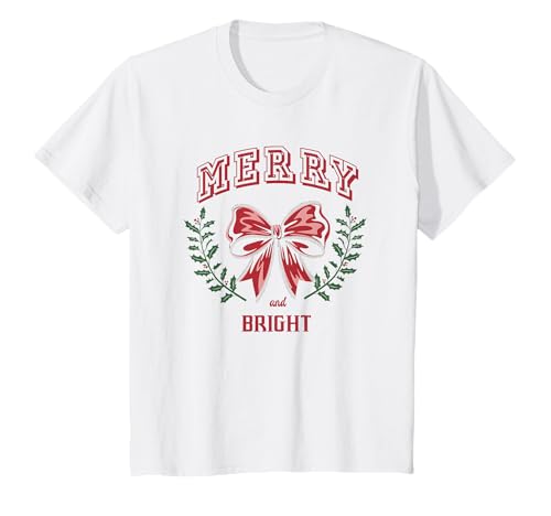 Kinder Weihnachten Merry and Bright Bow T-Shirt von Christmas