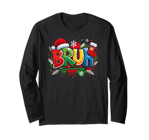 Bruh Frohe Weihnachten Weihnachtsmannmütze Xmas Feiertage Jungen Mädchen Kinder Langarmshirt von ChristmasAxis1