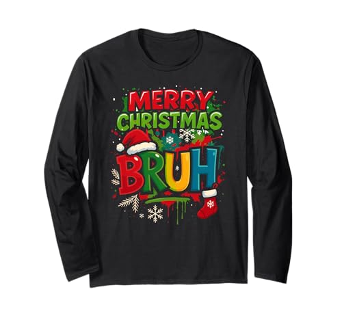 Bruh Frohe Weihnachten Weihnachtsmannmütze Xmas Feiertage Jungen Mädchen Kinder Langarmshirt von ChristmasAxis1