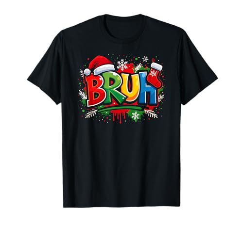Bruh Frohe Weihnachten Weihnachtsmannmütze Xmas Feiertage Jungen Mädchen Kinder T-Shirt von ChristmasAxis1