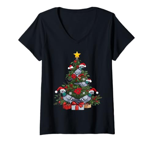Damen Tauben-Weihnachtsbaum T-Shirt mit V-Ausschnitt Damen Tauben-Weihnachtsbaum T-Shirt mit V-Ausschnitt von ChristmasBirds