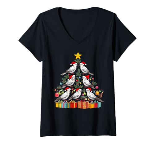 Damen Tauben-Weihnachtsbaum T-Shirt mit V-Ausschnitt Damen Tauben-Weihnachtsbaum T-Shirt mit V-Ausschnitt von ChristmasBirds