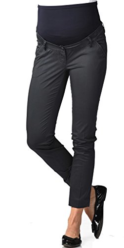 Christoff Feminine Stretch-Chino Hose Schwangerschaftshose Umstandshose - Einschubtaschen gefütterter Bund - gerades Bein - 280/25 - Marine Blau - Gr. 38 / M von Christoff