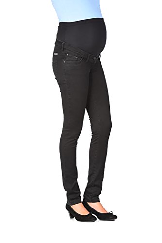 Christoff Schwangerschaftsjeans Umstandshose Straight Leg Five-Pocket-Jeans - tiefer Bund - elastisches weiches Bauchband - 136/71/9 - schwarz - Gr.42 von Christoff