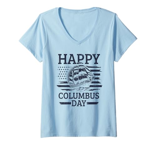 Damen Christopher Columbus 1492 Day Patriotische amerikanische Flagge T-Shirt mit V-Ausschnitt Damen Christopher Columbus 1492 Day Patriotische amerikanische Flagge T-Shirt mit V-Ausschnitt von Christopher Columbus - Apparel & Gifts