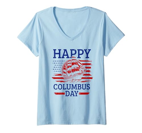 Damen Christopher Columbus 1492 Day Patriotische amerikanische Flagge T-Shirt mit V-Ausschnitt Damen Christopher Columbus 1492 Day Patriotische amerikanische Flagge T-Shirt mit V-Ausschnitt von Christopher Columbus - Apparel & Gifts