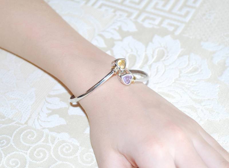 Silber Armband Herz Mit Kristall Dekorationen Platte Mark - 925 Vintage von ChristopherAttic