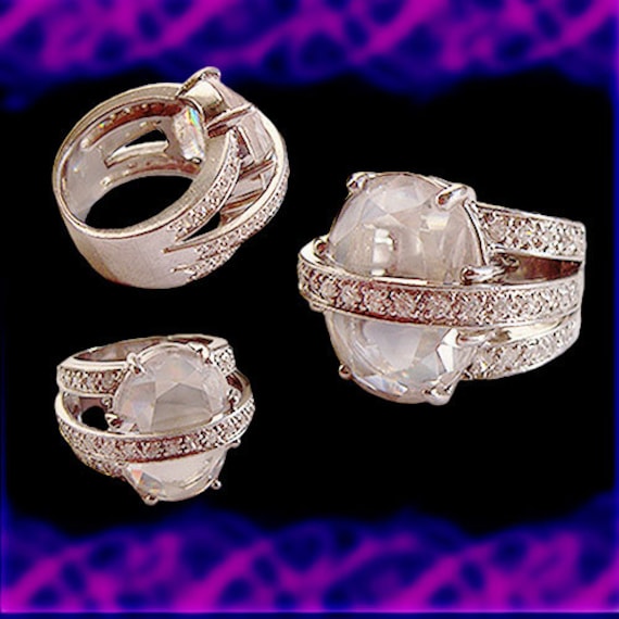 Vintage 925Er Silber Massiver Fürsie Ring Mit Großem Zirkonia Edelstein Und Triple Band Design, Designer Cocktail Ring, Statement Schmuck Geschenk von ChristopherAttic
