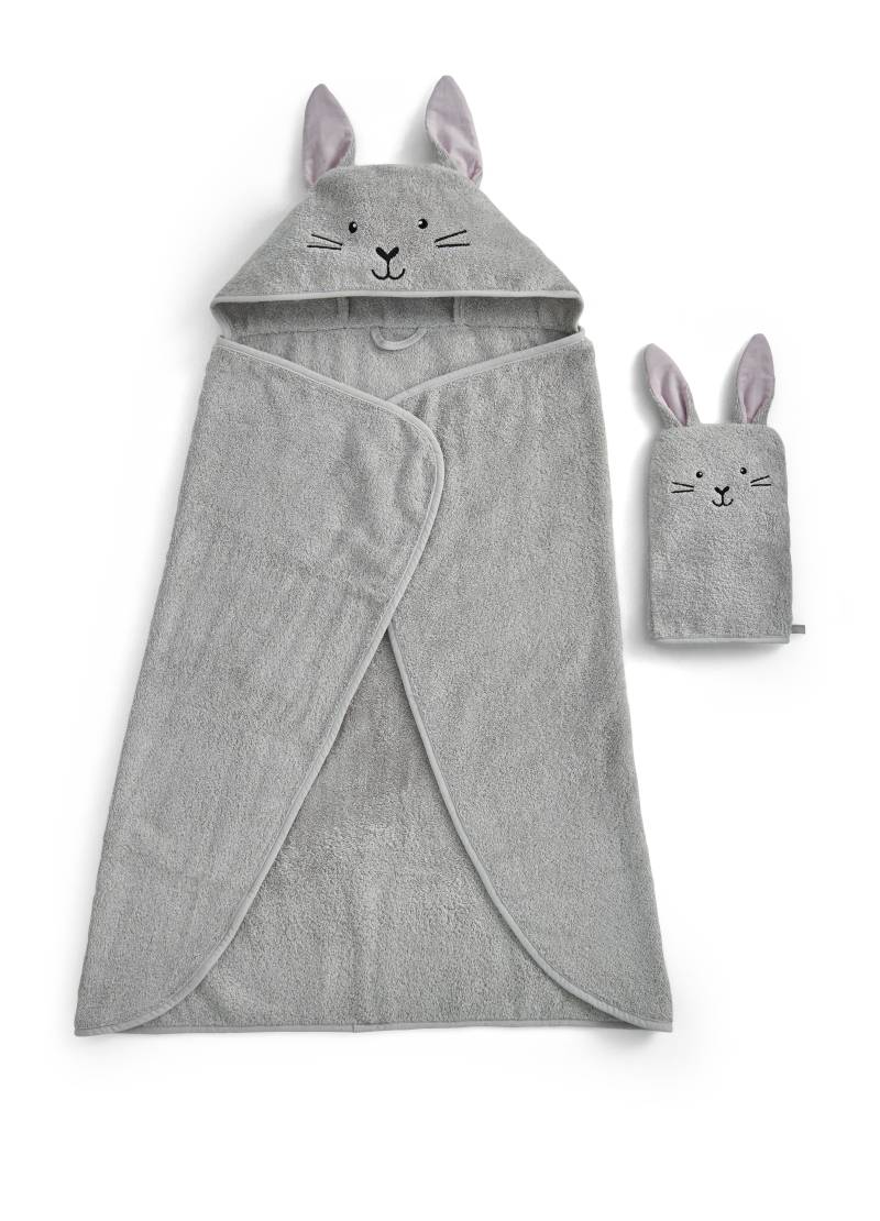 Christy Handtuch Set "Christy Baby Hase" Set 2 Stk. Walkfrottier 1 Kapuzen-Badetuch (95x90 cm) und 1 Waschhandschuh (23x15 cm) von Christy