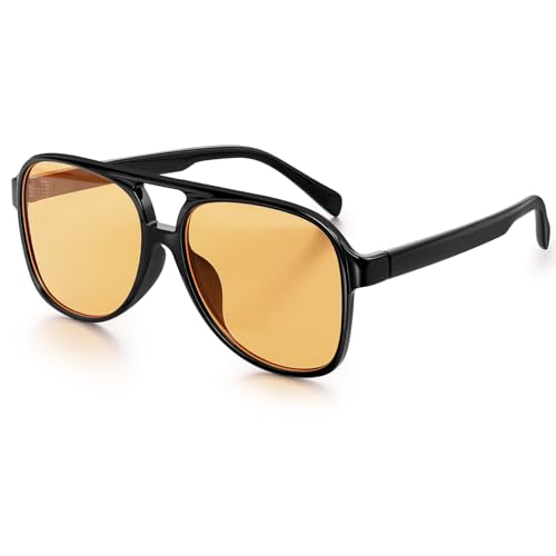 Chritice Sonnenbrille Herren Retro UV 400 Schutz Vintage Sonnenbrille Herren Retro Sonnenbrillen Damen Groß Tinted Sunglasses Men/Women, Sonnenbrillen Männer Vintage Gelbe Orange Gläser von Chritice