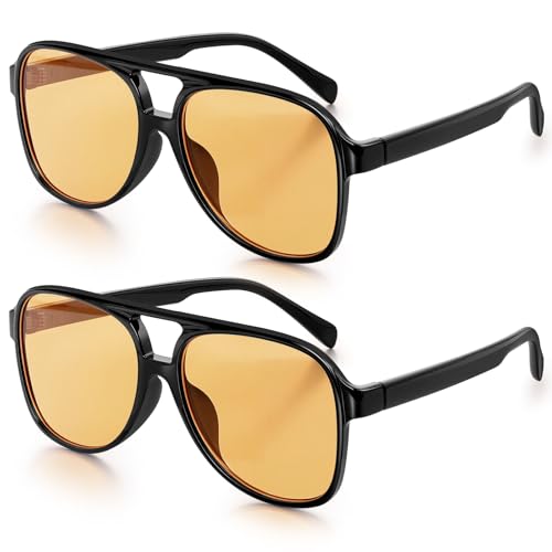 Chritice 2 Stück Sonnenbrille Herren Retro UV 400 Schutz Vintage Sonnenbrille Herren Retro Sonnenbrillen Damen Groß Tinted Sunglasses Men/Women, Sonnenbrillen Männer Vintage Gelbe Orange Gläser von Chritice