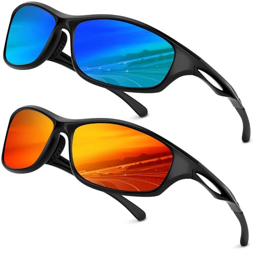 2 Sport Sonnenbrille Herren Polarisiert Set Fahrradbrille Herren Sport Sonnenbrille Damen Polarisiert,Ultra Leicht Sportbrille UV400 Schutz Rot, Blau Gläser Geeignet für Outdoor Aktivitäten 2 Sport Sonnenbrille Herren Polarisiert Set Fahrradbrille Herren Sport Sonnenbrille Damen Polarisiert,Ultra Leicht Sportbrille UV400 Schutz Rot, Blau Gläser Geeignet für Outdoor Aktivitäten von Chritice