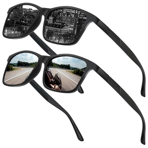 Chritice Sonnenbrille Herren Polarisiert 2 Stück, Sonnenbrille Damen Polarisiert,Polarisierte Sonnenbrillen Herren Groß UV 400 Schutz, Fahren Reisen Outdoor Sunglasses Men, Schwarz Gläser von Chritice