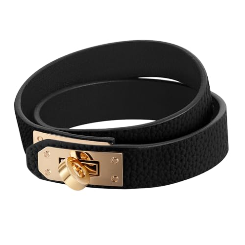 Chritice Armband Damen Leder Schmal Doppelschleifen Lederarmband Damen Schwarz Litchi-Muster,Geeignet Für 14.5-17.5cm Handgelenke,Geschenke Für Frauen von Chritice