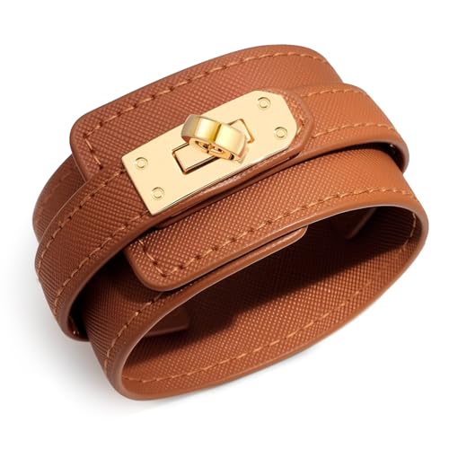 Chritice Armband Damen Leder Breit Lederarmband Damen Braun,Geeignet Für 14.5-17.5cm Handgelenke,Geschenke Für Frauen von Chritice