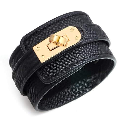 Chritice Armband Damen Leder Breit Lederarmband Damen Schwarz,Geeignet Für 14.5-17.5cm Handgelenke,Geschenke Für Frauen von Chritice