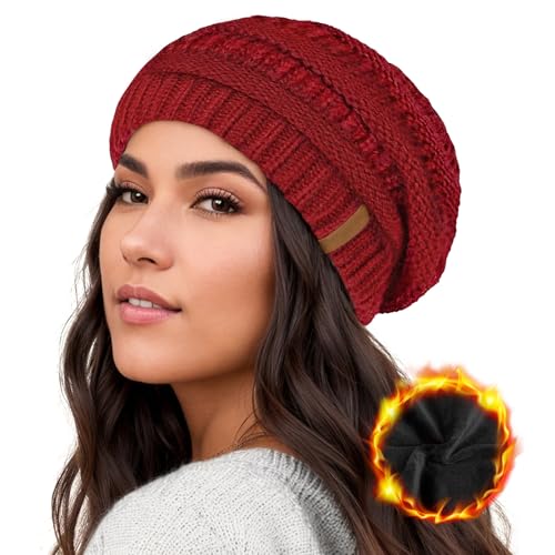Chritice Mütze Damen Winter Beanie Damen Mit Weich Fleece Gefütterte Mütze,Beanie Mütze Damen Strickmütze Damen Mütze Winter von Chritice