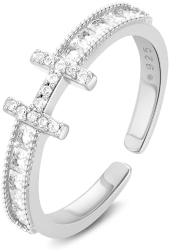 Chritice Ring Silber 925 Damen Verstellbarer Ringe Für Damen Mit Zirkonien 54-60MM Silberringe Frauen, Persönlicher Buchstaben Gravur, Ring, öffnung Design Geschenke für Frauen Geburtstagsgeschenk von Chritice