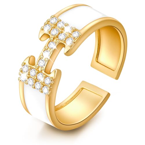 Ring Gold Damen Ring Silber 925 Damen Ringe Keiner 47-50MM Verstellbar Ringe Gold Vergoldet öffnen Fingerring Dame Mit Zirkonia Beige Rand Design, Damenring Goldring Geschenk Für Frauen Schmuck von Chritice