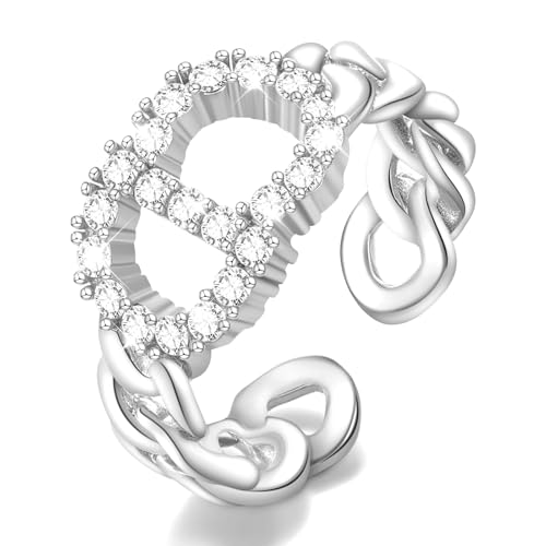 Chritice Ring Silber 925 Damen Silber Ringe 925 Frauen 54-60MM Ring Damen öffnen Ringe Verstellbar Fingerring Dame Silberring Damenring Mit Zirkonia Schweinenase Design, Geschenk Für Frauen Schmuck von Chritice