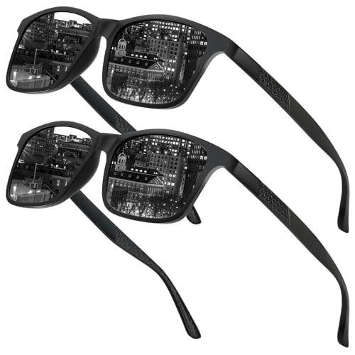 Chritice Sonnenbrille Herren Polarisiert 2 Stück, Sonnenbrille Damen Polarisiert,Polarisierte Sonnenbrillen Herren Groß UV 400 Schutz, Fahren Reisen Outdoor Sunglasses Men, Schwarz Gläser von Chritice