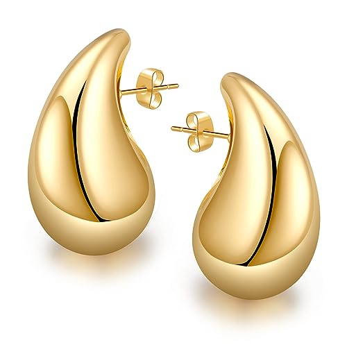 Chunky Ohrringe Gold Dupes Chunky Gold Hoop Earrings für Damen Creolen Drop Earrings Hypoallergene Vergoldete Teardrop Ohrringe Modeschmuck für Frauen Mädchen Geschenke von Chritice