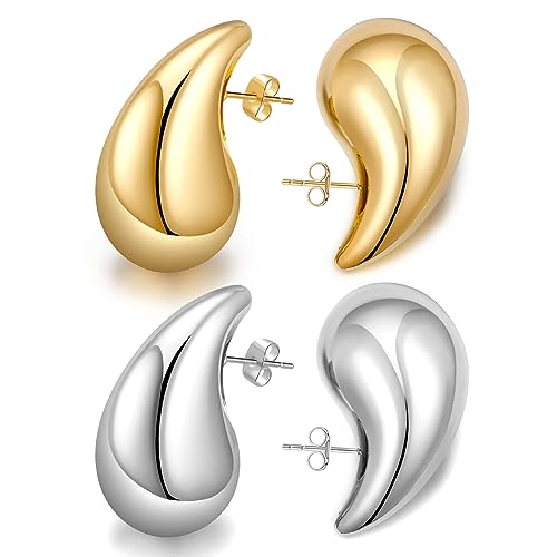 Chunky Ohrringe Gold Dupes Earrings für Damen Creolen Silber Drop Earrings Hypoallergene Vergoldete Ohrringe Teardrop Modeschmuck Set für Frauen Mädchen Geschenke von Chritice