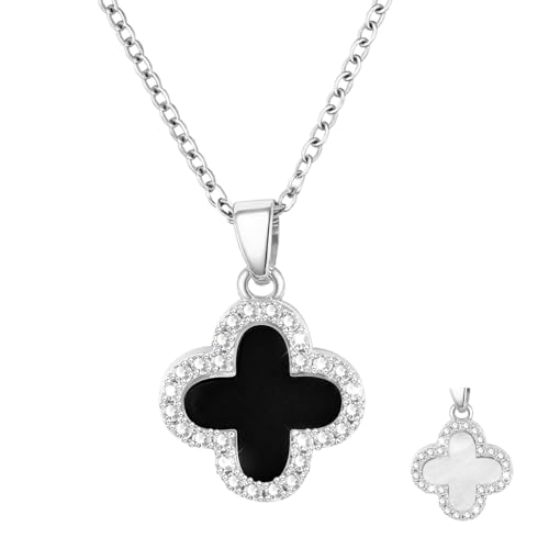 Doppelseitige Kleeblatt Kette Mit Anhänger Halskette Damen Silber 925,Kette Silber 925 Damen Geschenke Für Frauen von Chritice