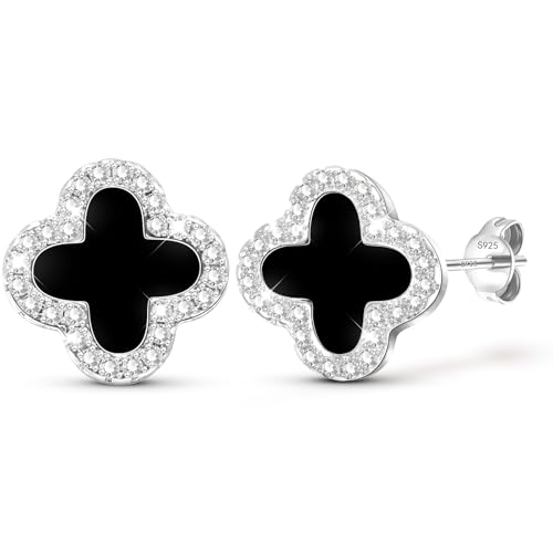 Forever Love Kleeblatt Ohrringe Silber 925 Ohrringe Damen Stecker Silber Ohrstecker Damen 925 OhrsteckerSchwarz Vierblättriges Kleeblatt Dupes Schmuck Geschenk Für Frauen,1.2CM von Chritice