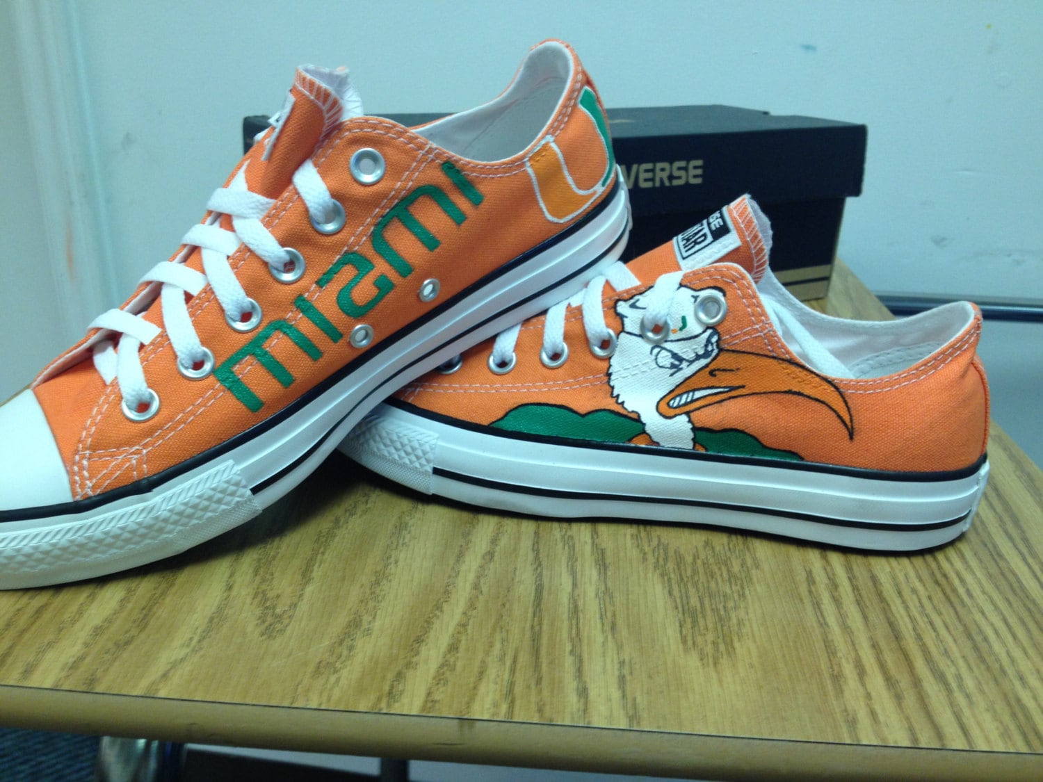 University Of Miami Handbemalte Schuhe University Of Miami Handbemalte Schuhe von ChromeReflections