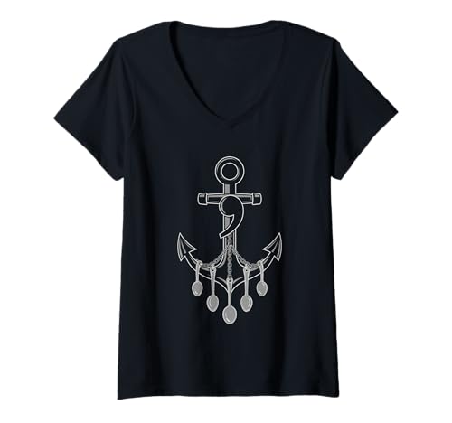 Damen Spoon Theory Anchor Semikolon Chronische Krankheit Gesundheit Mental T-Shirt mit V-Ausschnitt Damen Spoon Theory Anchor Semikolon Chronische Krankheit Gesundheit Mental T-Shirt mit V-Ausschnitt von Chronic Hope Designs