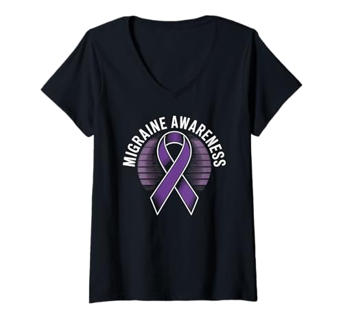 Damen Migräne-Bewusstsein Violettes Band zur Unterstützung chronischer Krankheiten T-Shirt mit V-Ausschnitt Damen Migräne-Bewusstsein Violettes Band zur Unterstützung chronischer Krankheiten T-Shirt mit V-Ausschnitt von Chronic Pain Migraine Awareness